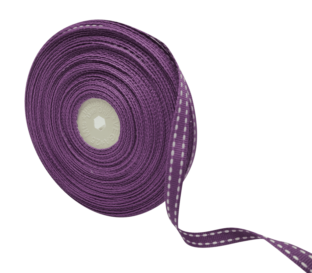 OLD PURPLE WITH WHITE ALLURA STITCHED RIBBON (10MM | 25MTR)