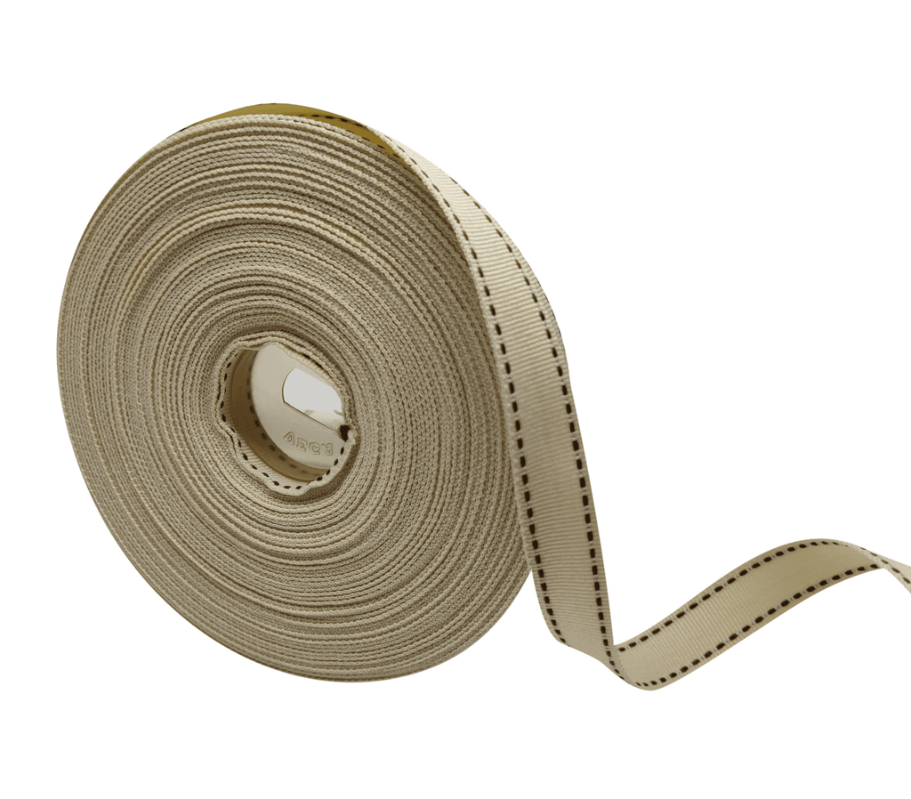CREAM WITH BROWN ALLURA STITCHED RIBBON (15MM | 25MTR)