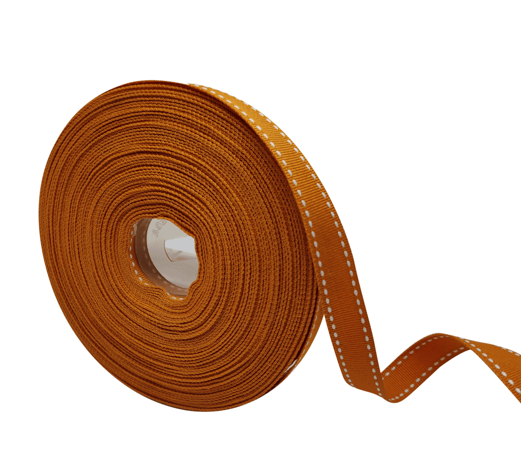 LIGHT ORANGE WITH WHITE ALLURA STITCHED RIBBON (15MM | 25MTR)