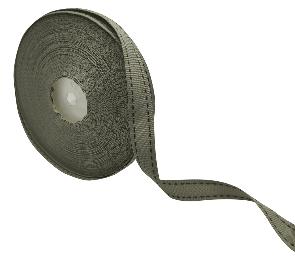 PISTA GREY WITH OLIVE GREEN ALLURA STITCHED RIBBON (15MM | 25MTR)