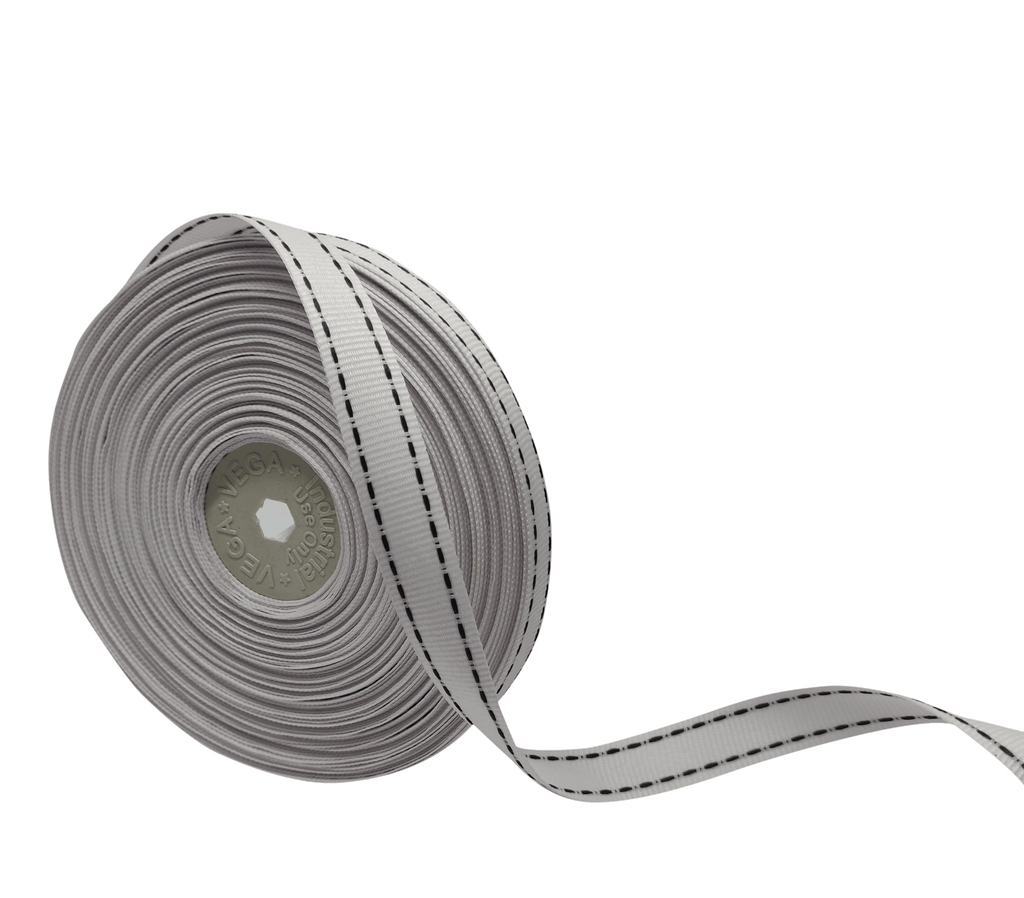 WHITE WITH BLACK ALLURA STITCHED RIBBON (15MM | 25MTR)