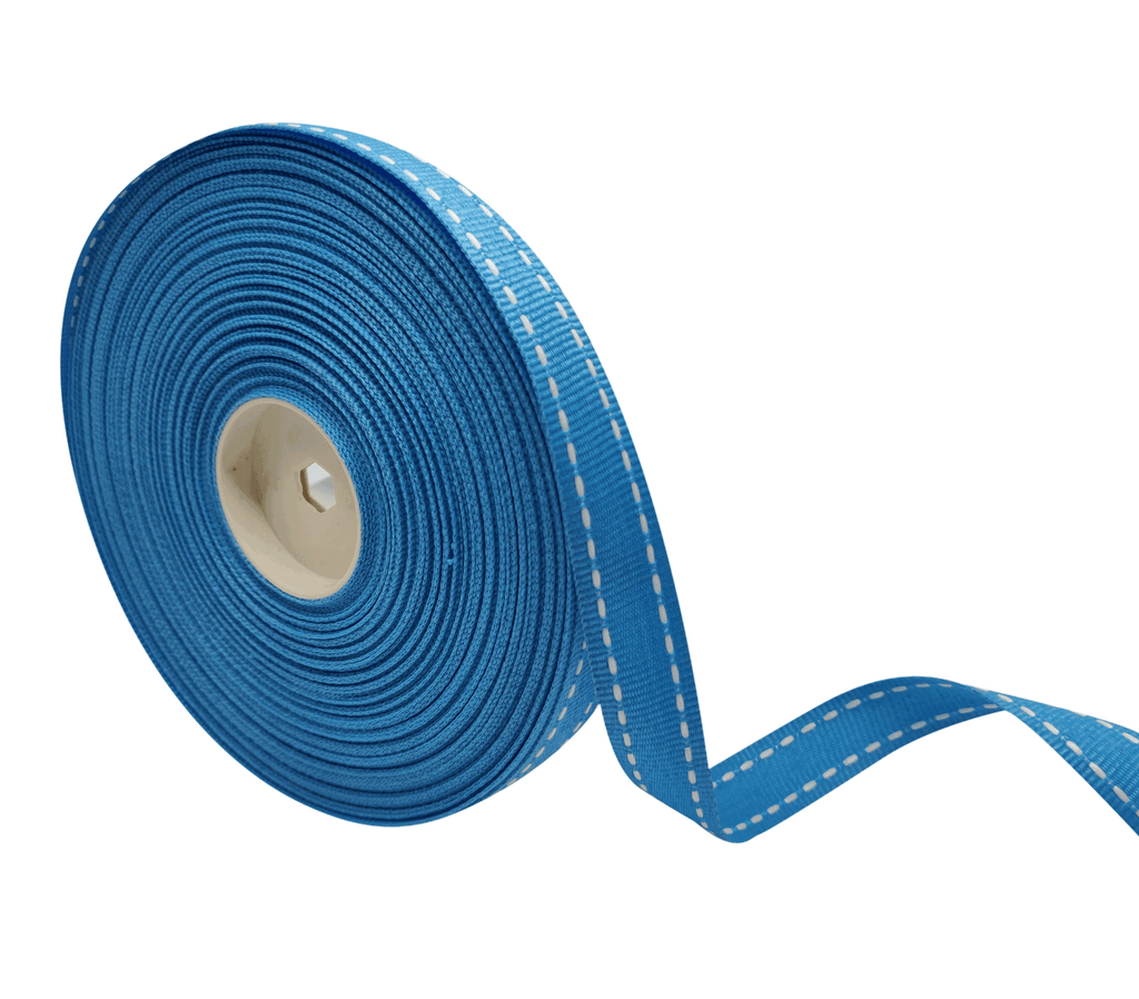 SKY BLUE WITH WHITE ALLURA STITCHED RIBBON (15MM | 25MTR)