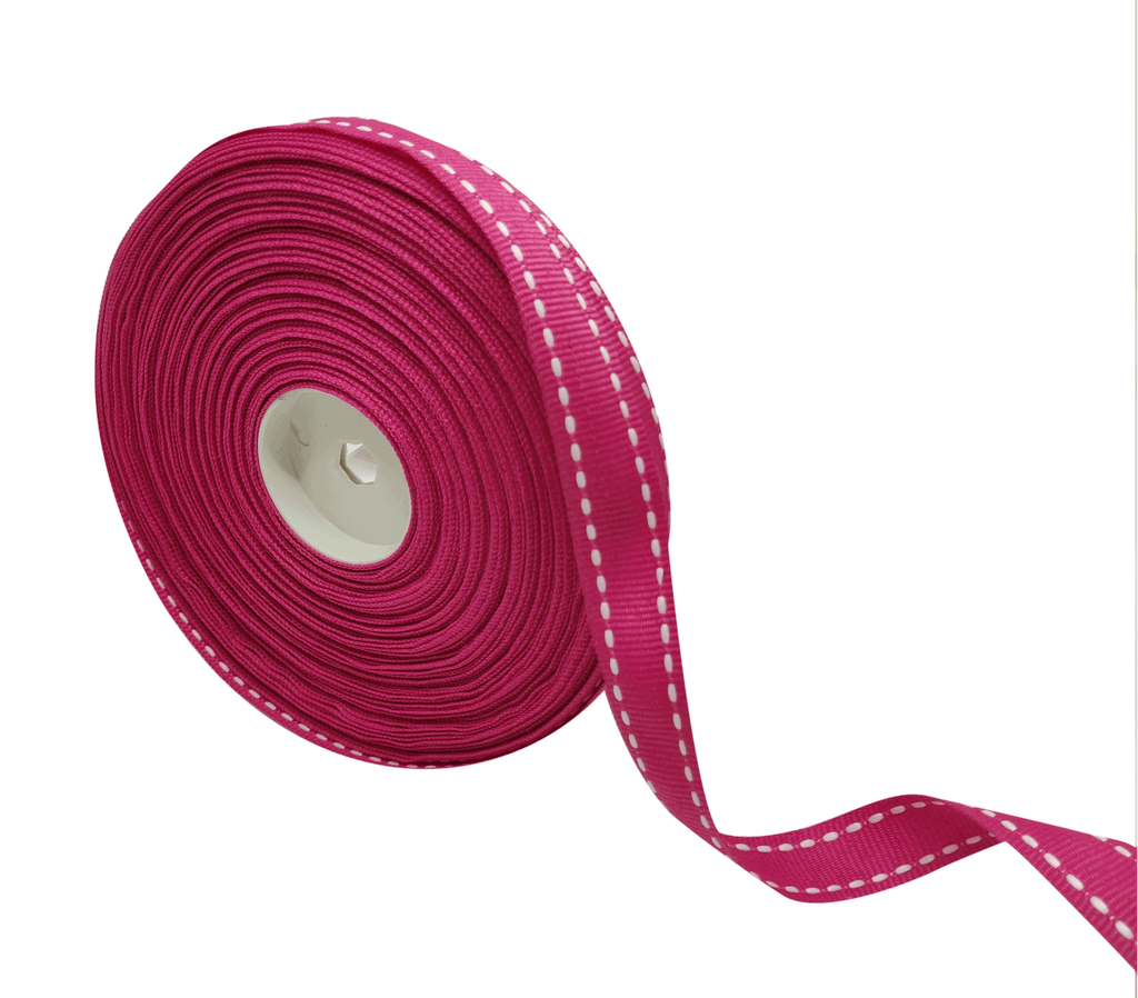 MAGENTA WITH WHITE ALLURA STITCHED RIBBON (15MM | 25MTR)