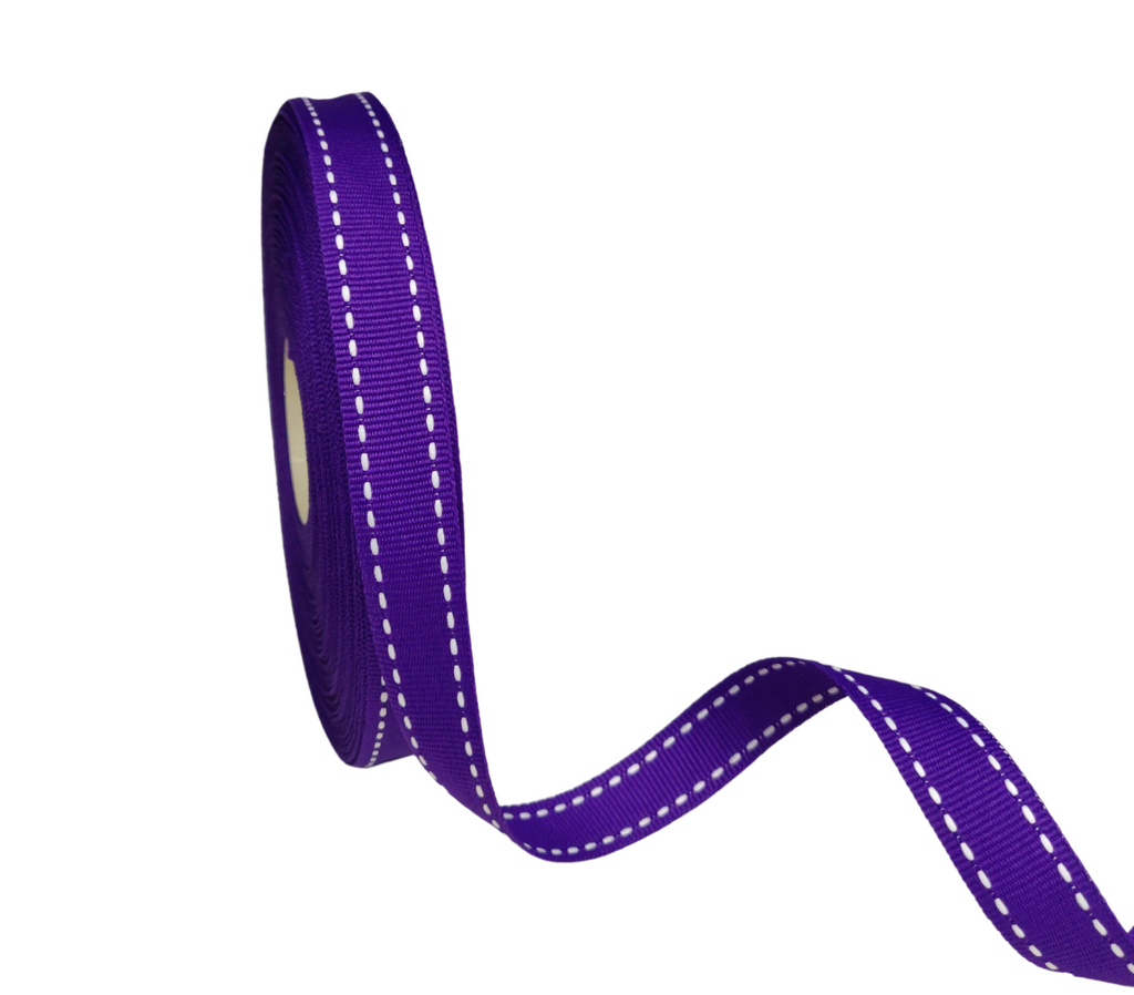 PURPLE WITH WHITE ALLURA STITCHED RIBBON (15MM | 25MTR)