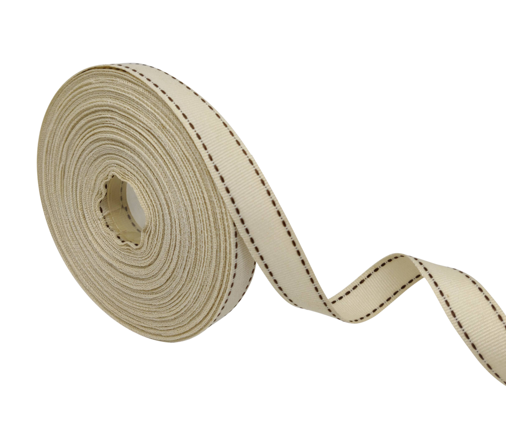 CREAM WITH BROWN ALLURA STITCHED RIBBON (20MM | 25MTR)