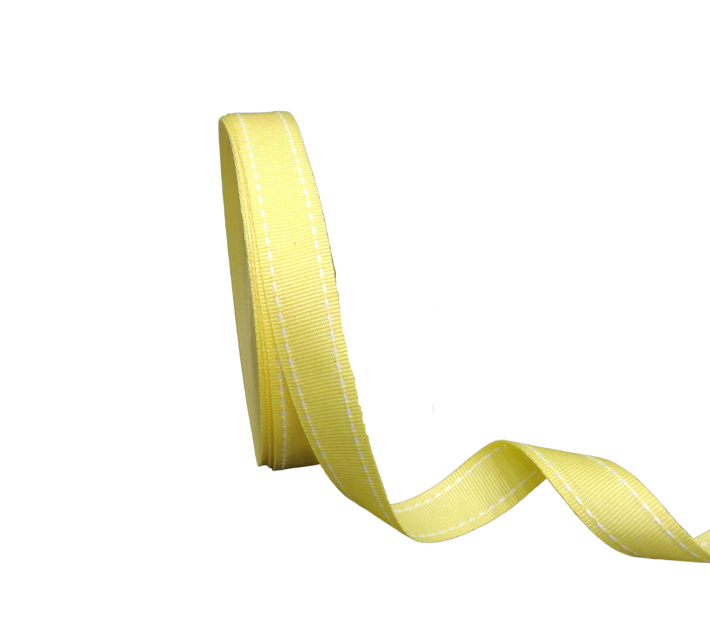 LEMON YELLOW WITH WHITE ALLURA STITCHED RIBBON (20MM | 25MTR)