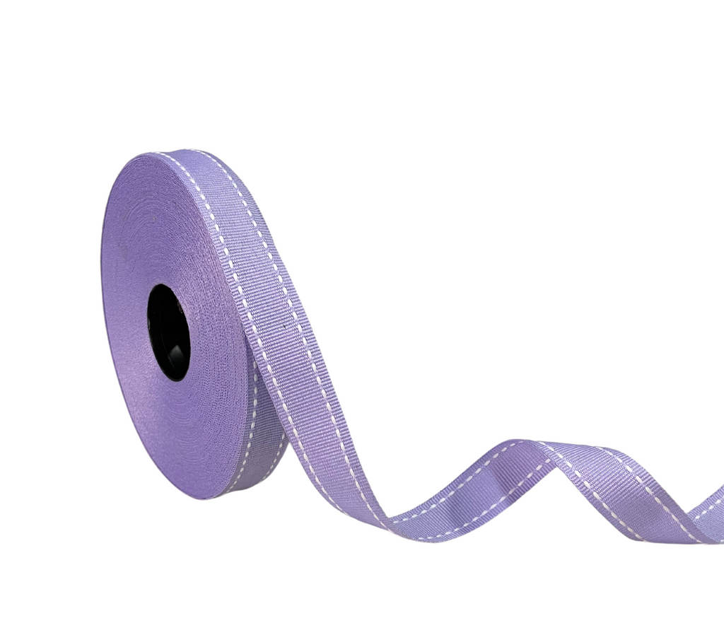 LAVENDER WITH WHITE ALLURA STITCHED RIBBON (20MM | 25MTR)