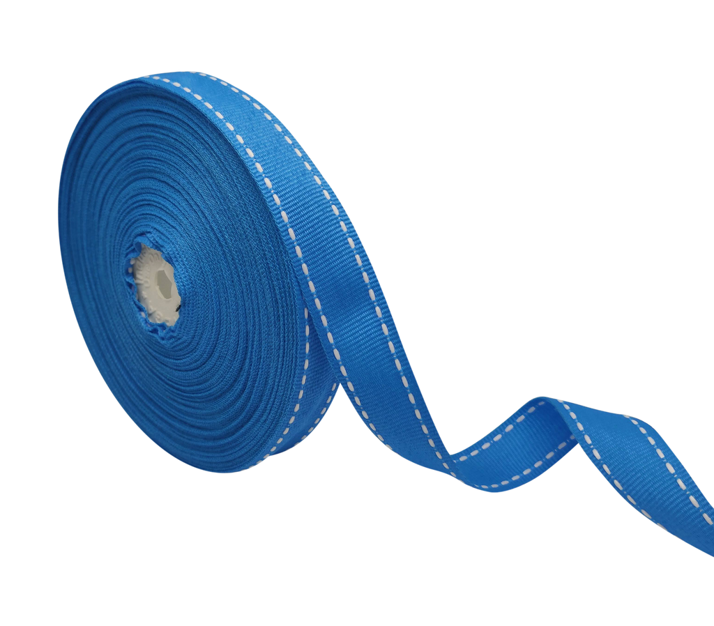 SKY BLUE WITH WHITE ALLURA STITCHED RIBBON (20MM | 25MTR)