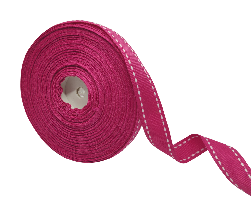 MAGENTA WITH WHITE ALLURA STITCHED RIBBON (20MM | 25MTR)