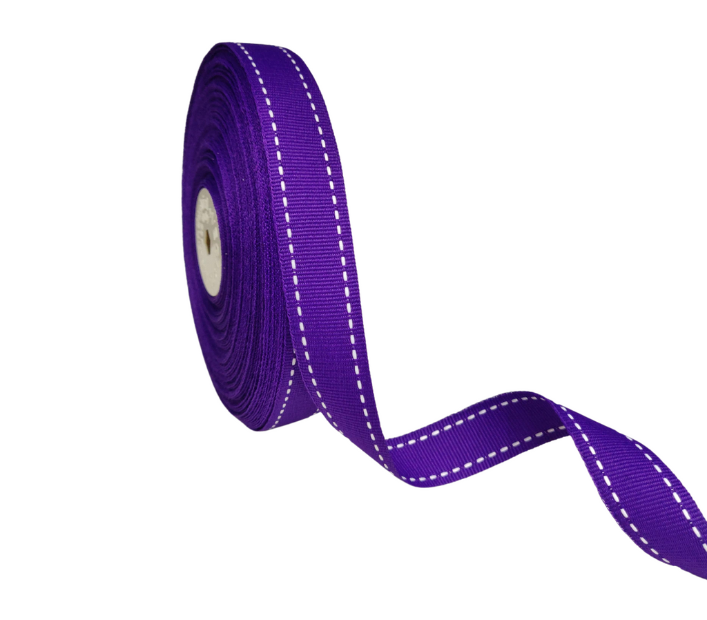 PURPLE WITH WHITE ALLURA STITCHED RIBBON (20MM | 25MTR)
