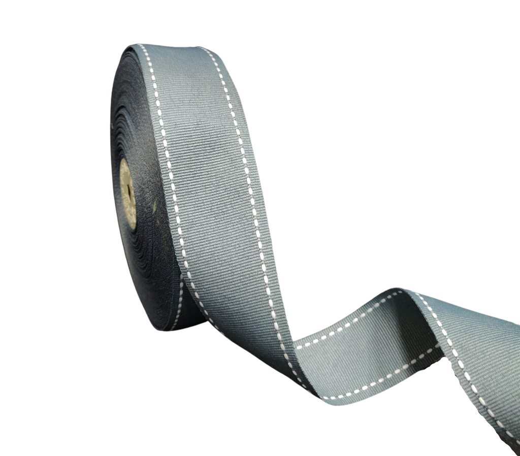 DARK GREY WITH WHITE ALLURA STITCHED RIBBON (38MM | 25MTR)