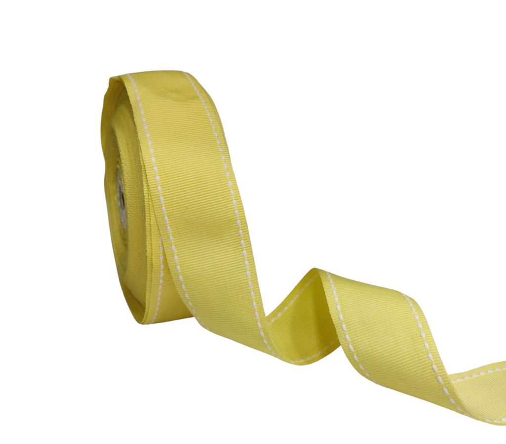 LEMON YELLOW WITH WHITE ALLURA STITCHED RIBBON (38MM | 25MTR)