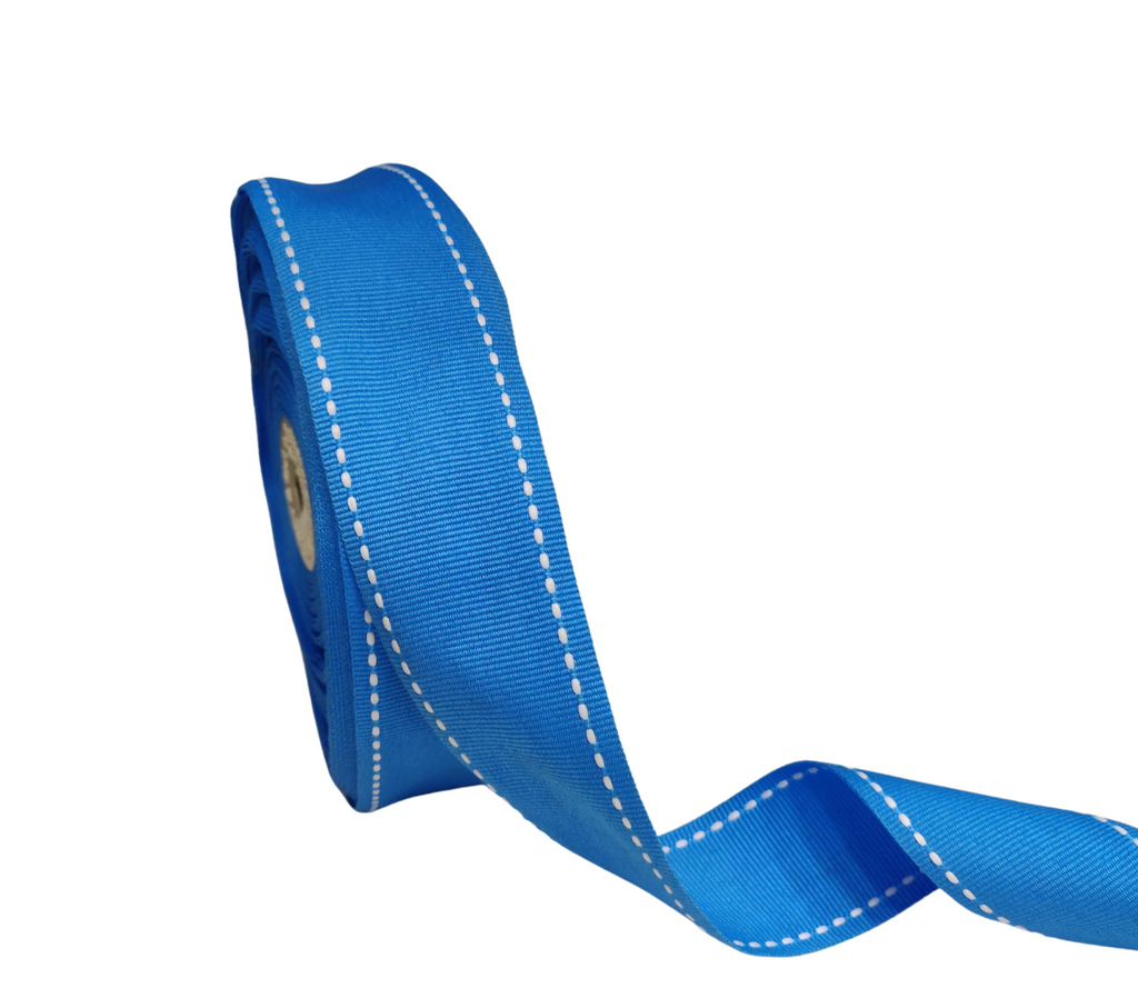 SKY BLUE WITH WHITE ALLURA STITCHED RIBBON (38MM | 25MTR)
