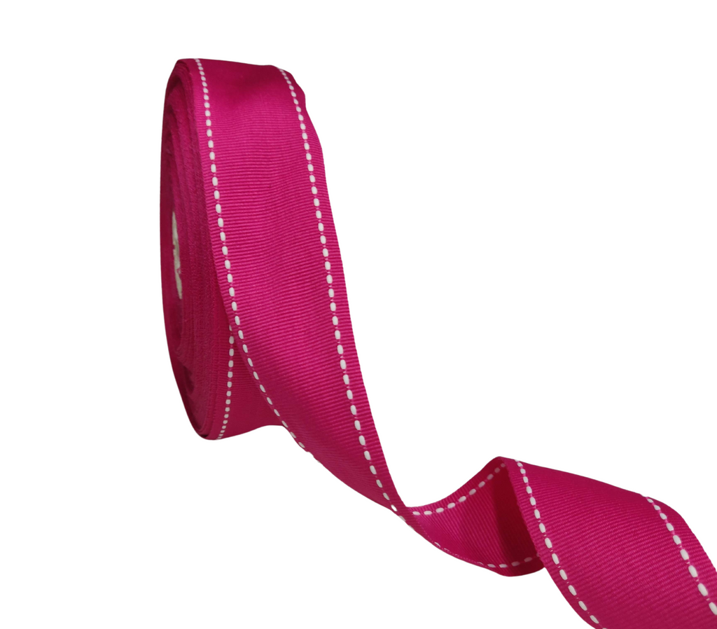 MAGENTA WITH WHITE ALLURA STITCHED RIBBON (38MM | 25MTR)