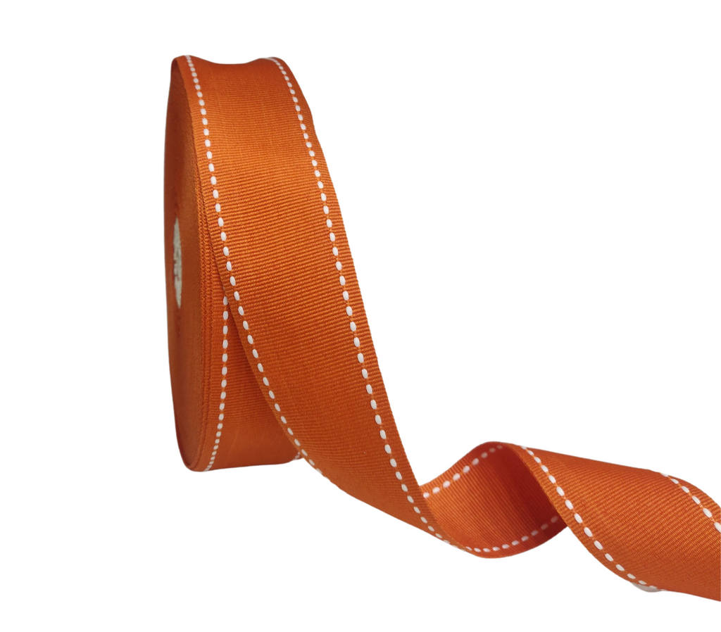 ORANGE WITH WHITE ALLURA STITCHED RIBBON (38MM | 25MTR)