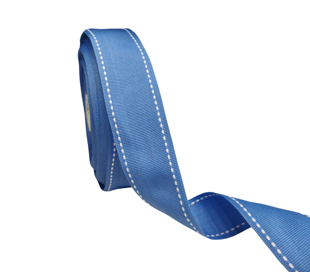 POWDER BLUE WITH WHITE ALLURA STITCHED RIBBON (38MM | 25MTR)