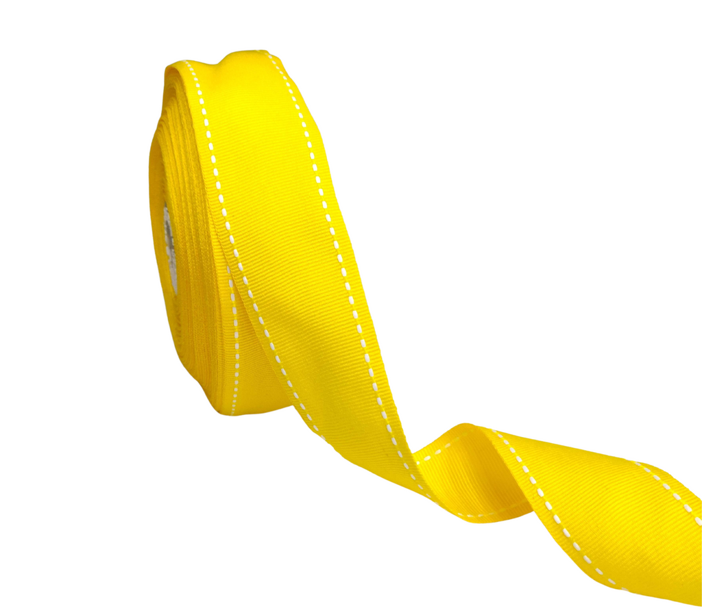 DARK YELLOW WITH WHITE ALLURA STITCHED RIBBON (38MM | 25MTR)