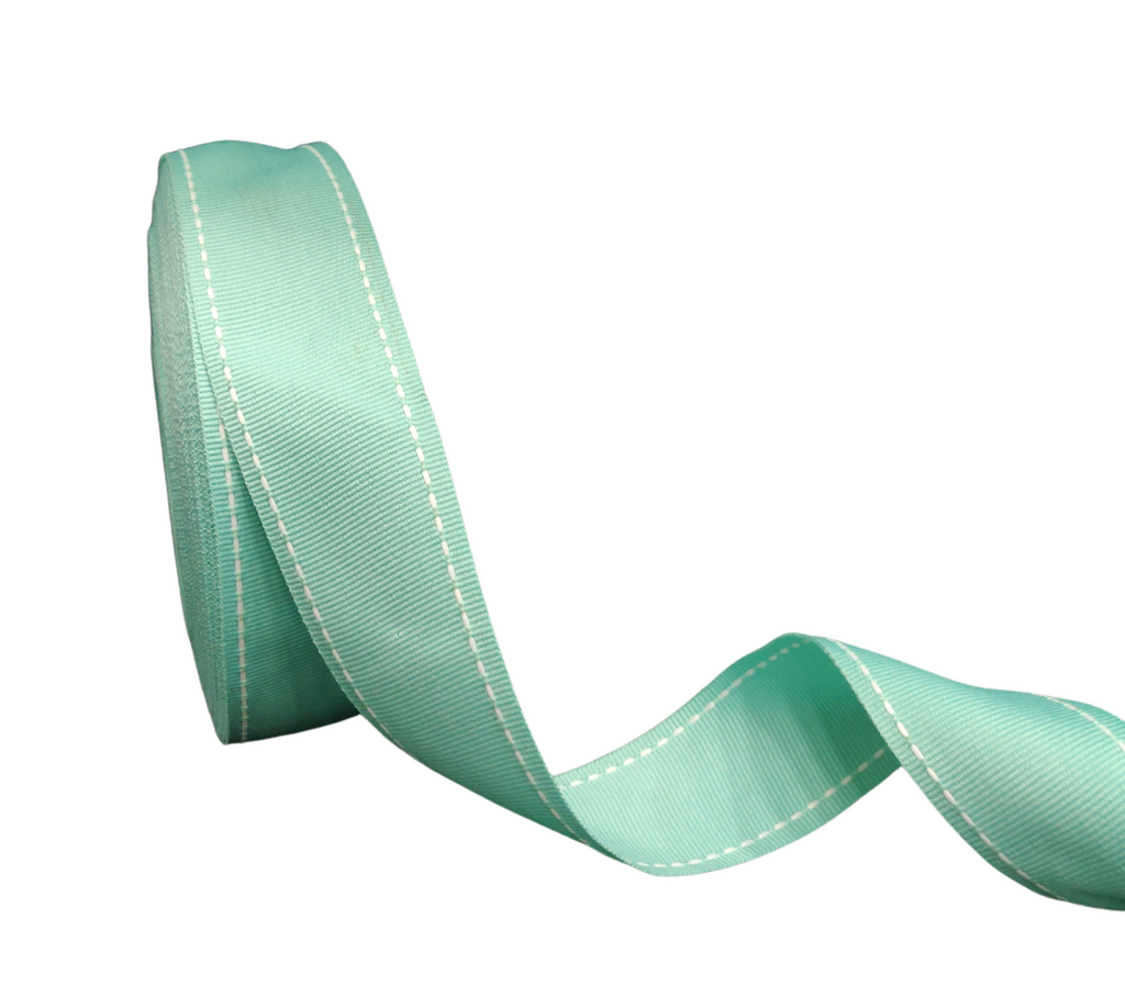 AQUA WITH WHITE ALLURA STITCHED RIBBON (38MM | 25MTR)