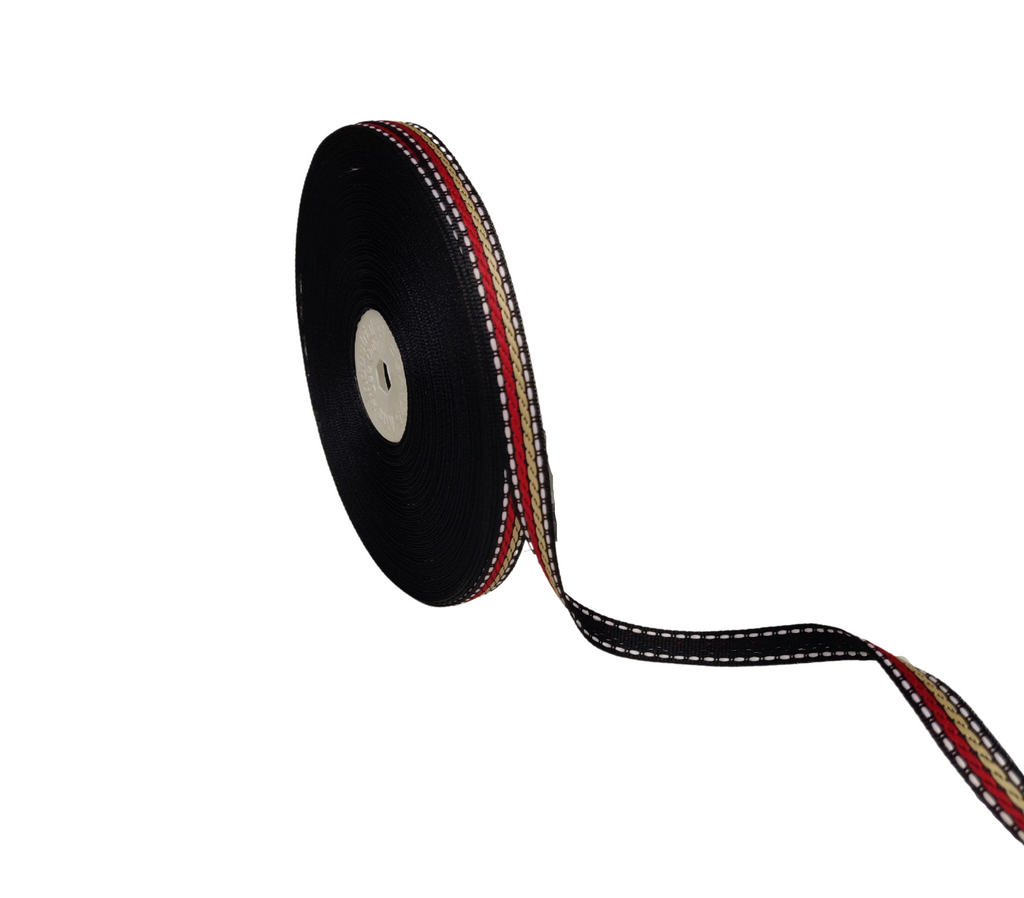 RED & BEIGE STRIPES WITH STITCHINGRIBBON (10 MM)