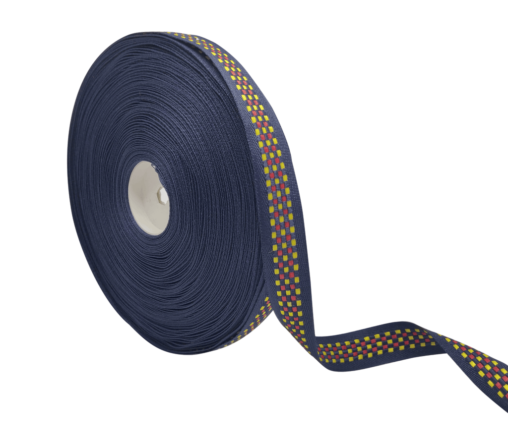 NAVY WITH YELLOW & RED CHECKS RIBBON (20 MM)