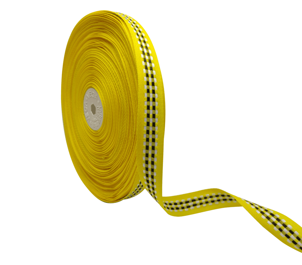 YELLOW WITH BLACK & WHITE CHECKS RIBBON (20 MM)