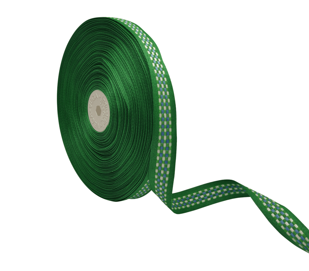GREEN WITH WHITE & BLUE CHECKS RIBBON (20 MM)