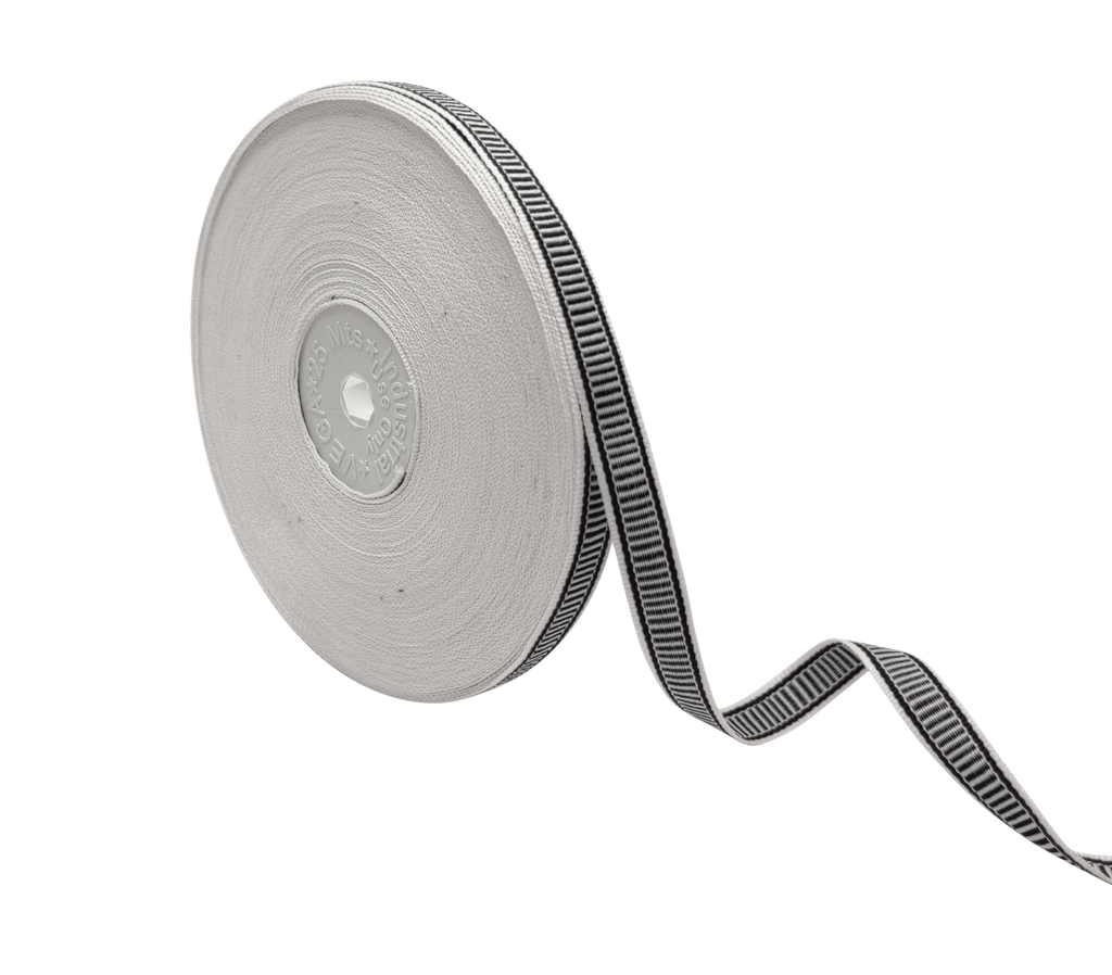 WHITE WITH BLACK STRIPES RIBBON (10 MM)