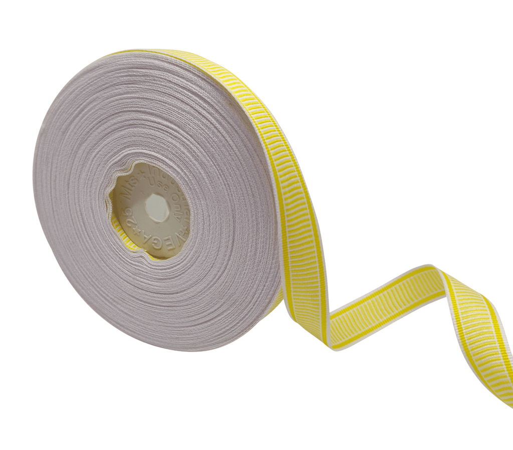 WHITE WITH YELLOW STRIPES RIBBON (15 MM)