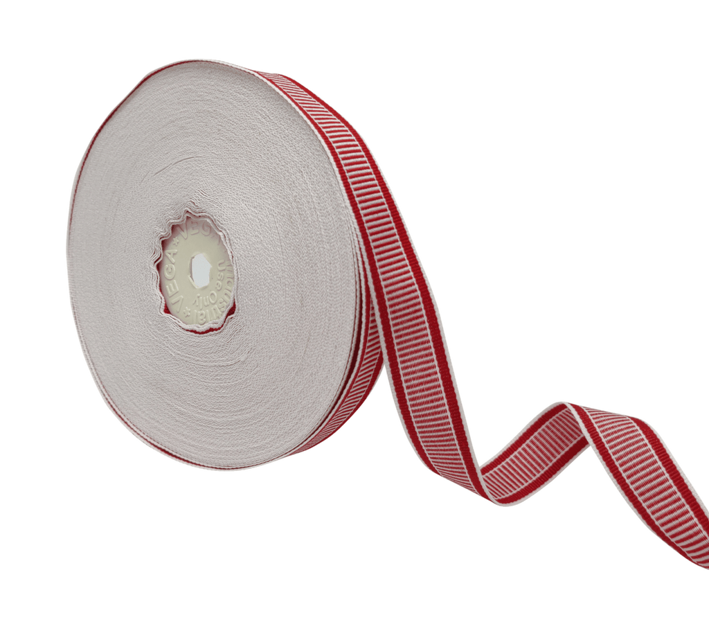 WHITE WITH RED STRIPES RIBBON (15 MM)