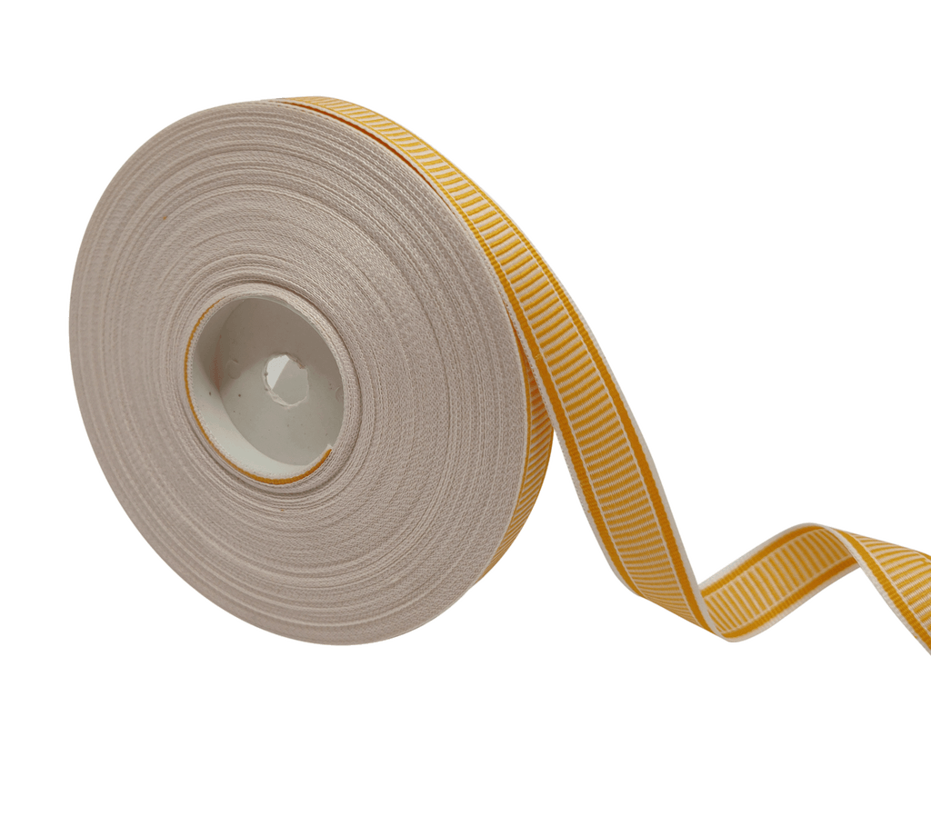 WHITE WITH GOLDEN ORANGE STRIPES RIBBON (15 MM)