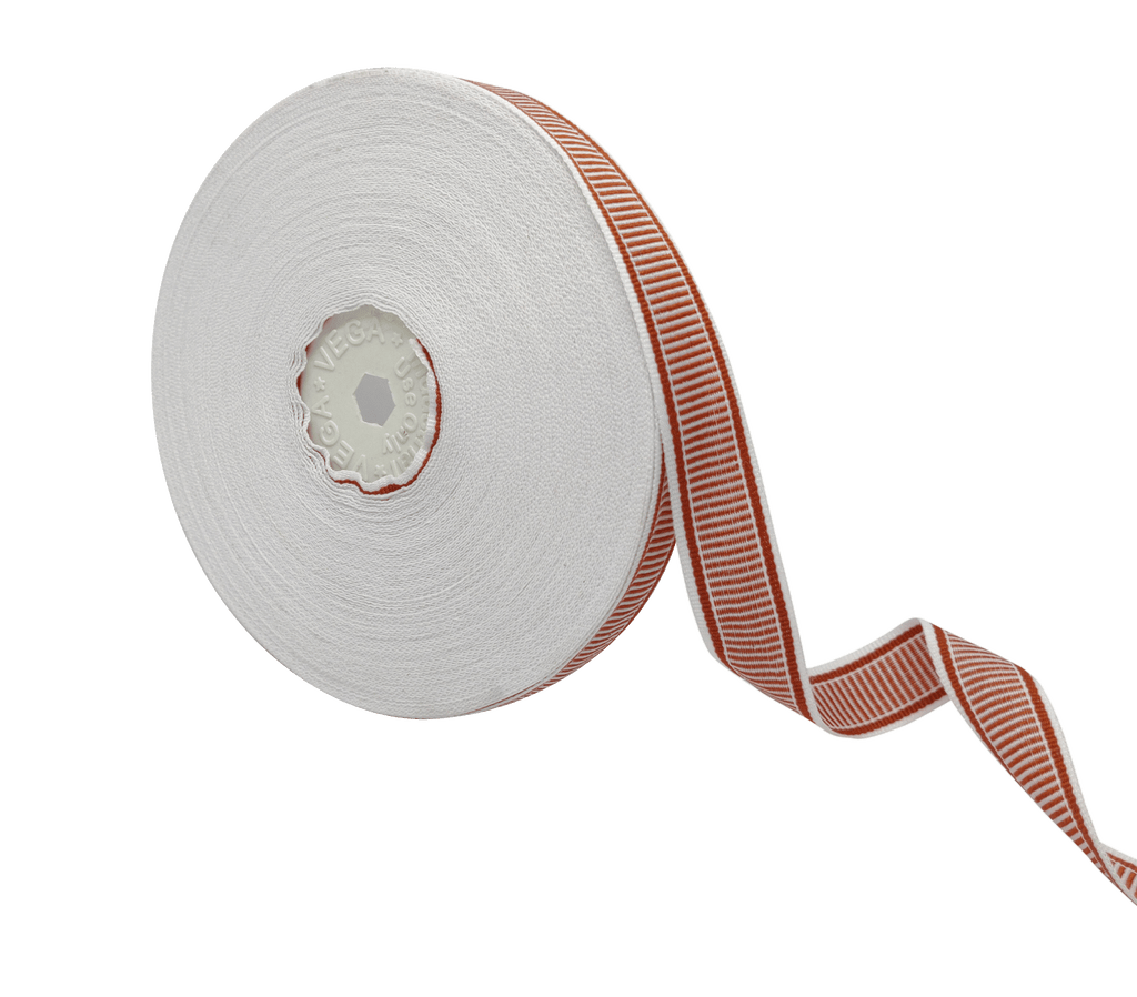 WHITE WITH RUST STRIPES RIBBON (15 MM)