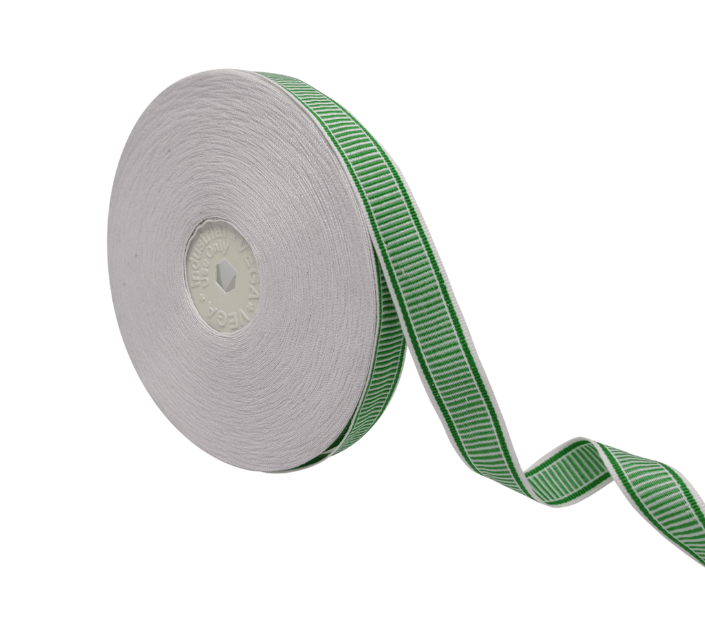 WHITE WITH GREEN STRIPES RIBBON (15 MM)