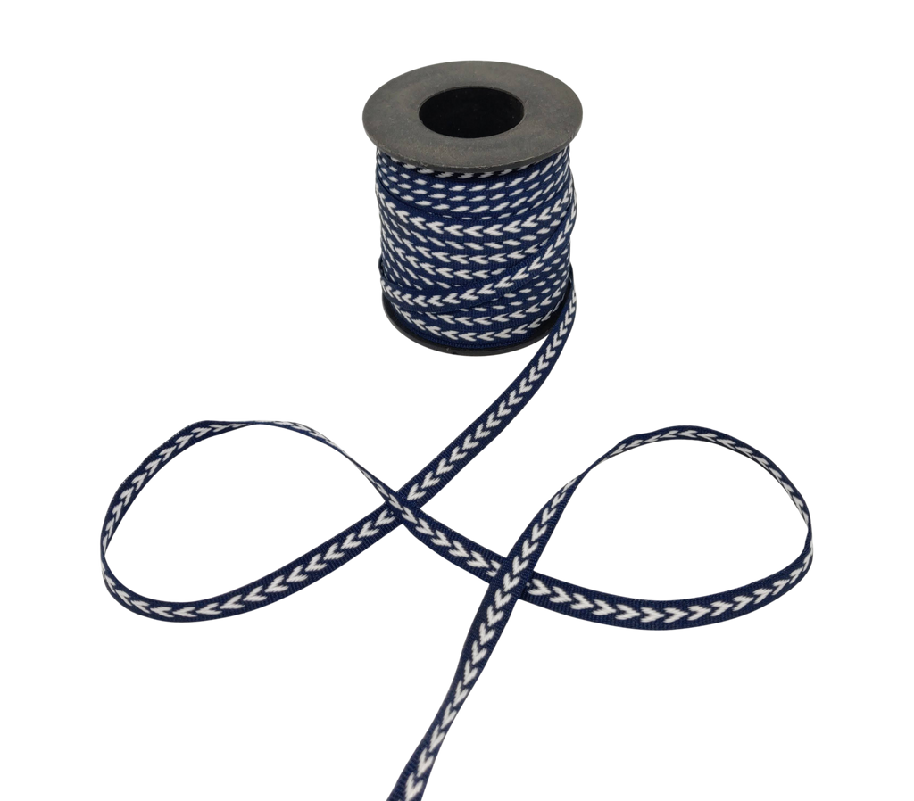 NAVY BLUE WITH WHITE ARROWS RIBBON (6 MM)