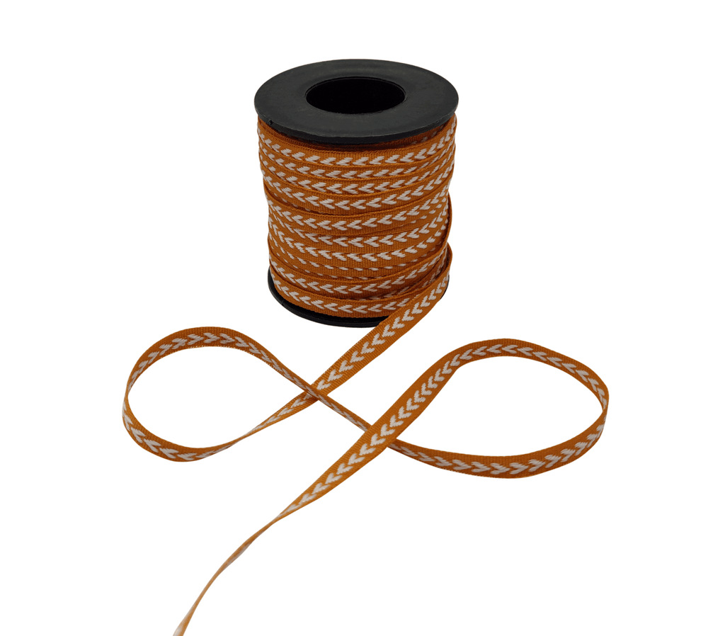 ORANGE WITH WHITE ARROWS RIBBON (6 MM)