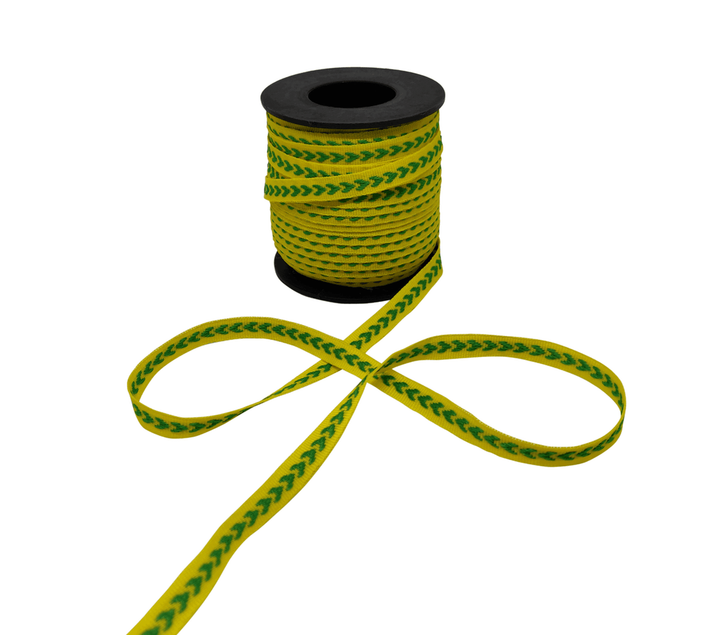 YELLOW WITH GREEN ARROWS RIBBON (6 MM)