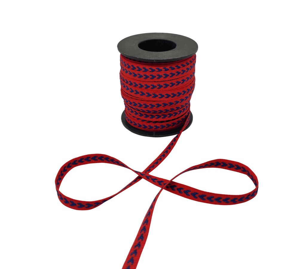 RED WITH NAVY BLUE ARROWS RIBBON (6 MM)