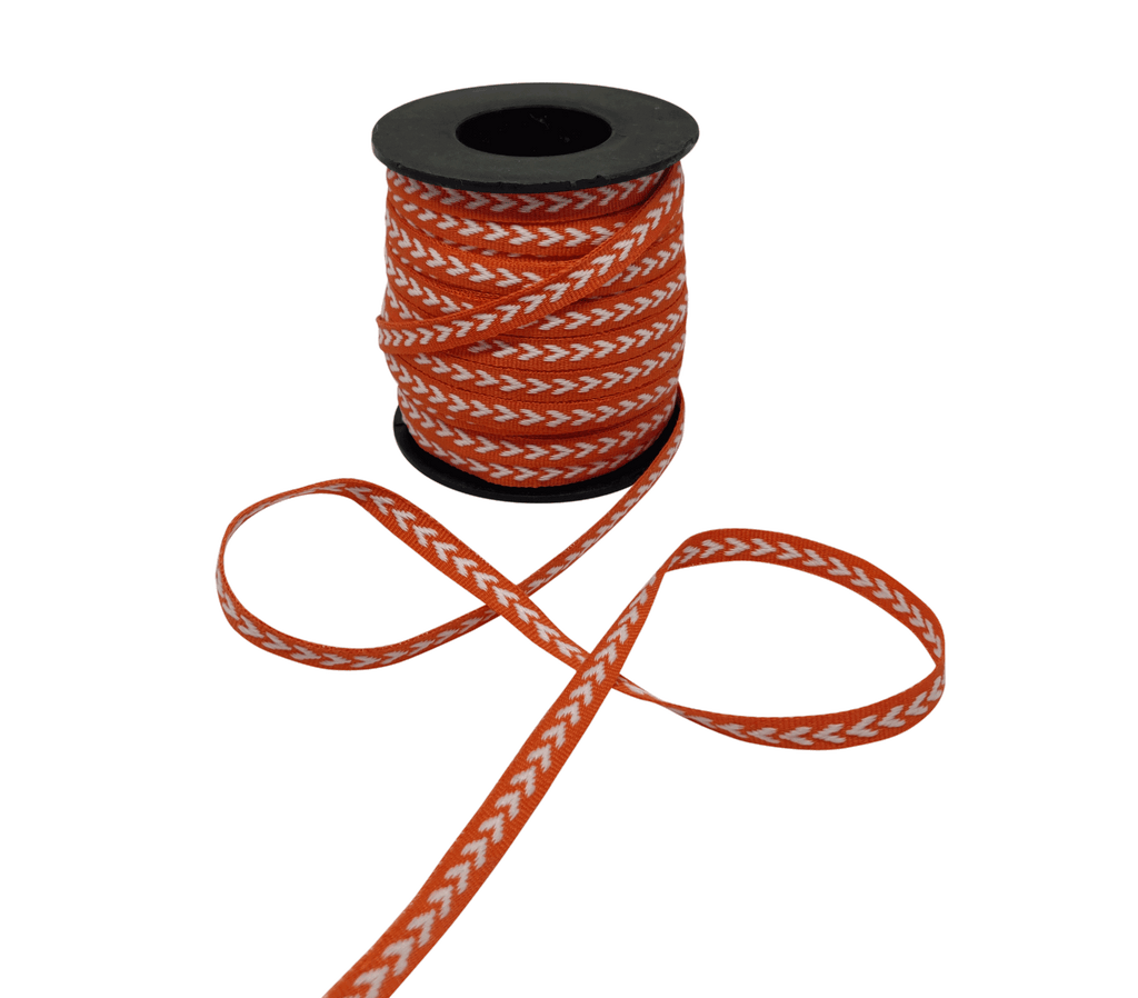 DEEP ORANGE WITH WHITE ARROWS RIBBON (6 MM)