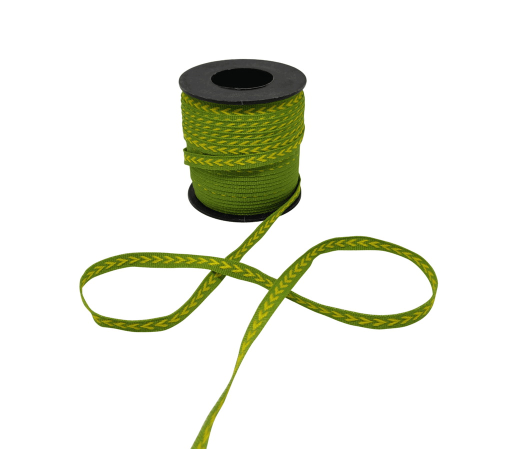 LEAF GREEN WITH YELLOW ARROWS RIBBON (6 MM)