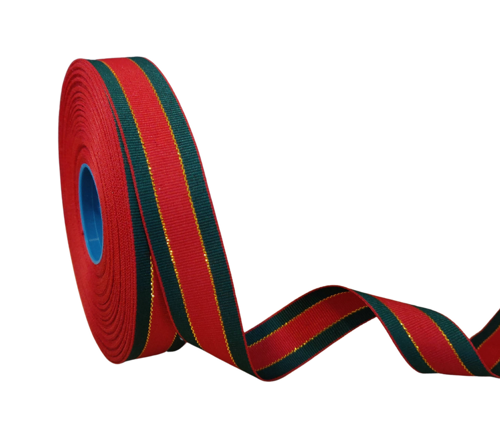 GREEN & RED STRIPES WITH ZARI RIBBON (22 MM)