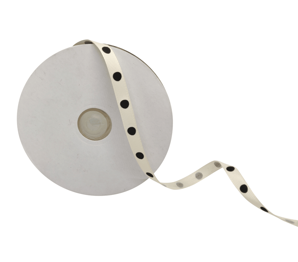 IVORY WITH BLACK ARIA DOTS RIBBON (10MM | 45MTR)