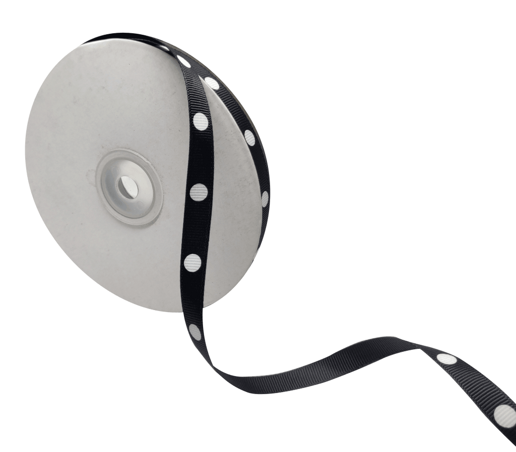 BLACK WITH WHITE ARIA DOTS RIBBON (10MM | 45MTR)