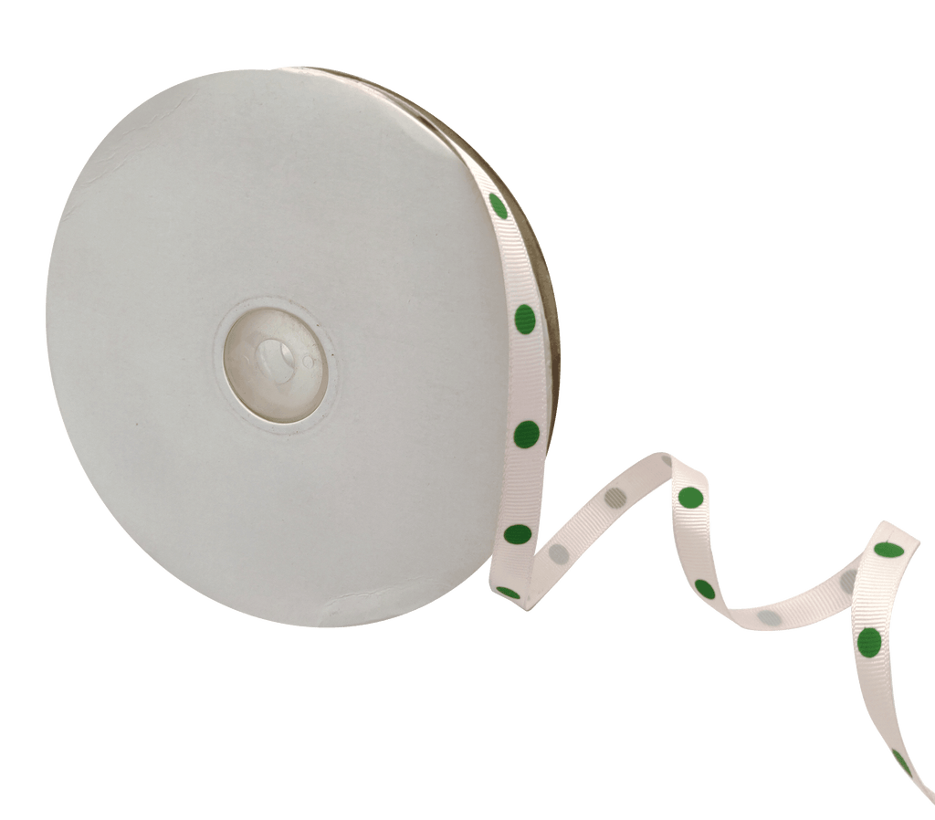 BARELY PINK WITH GREEN ARIA DOTS RIBBON (10MM | 45MTR)