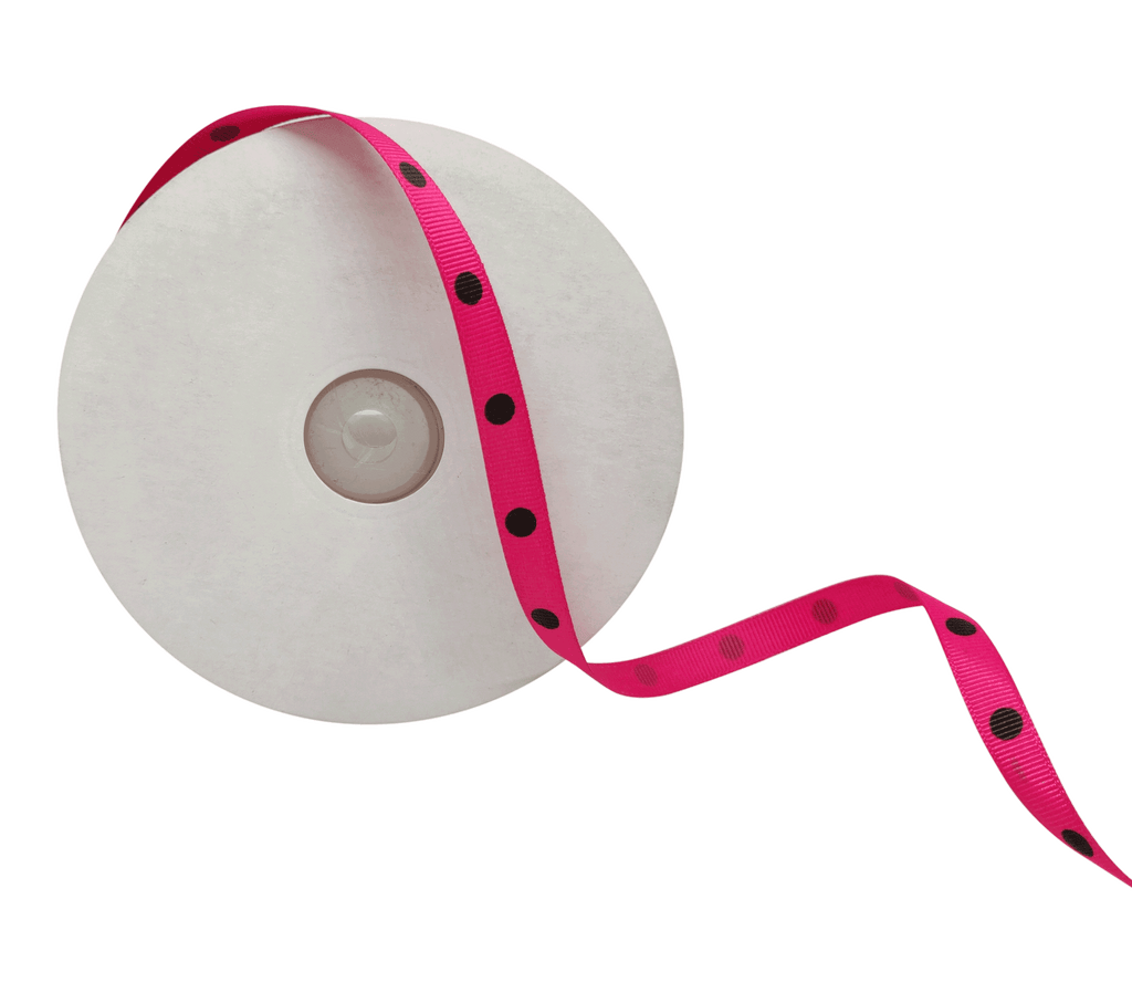 HOT PINK WITH BLACK ARIA DOTS RIBBON (10MM | 45MTR)