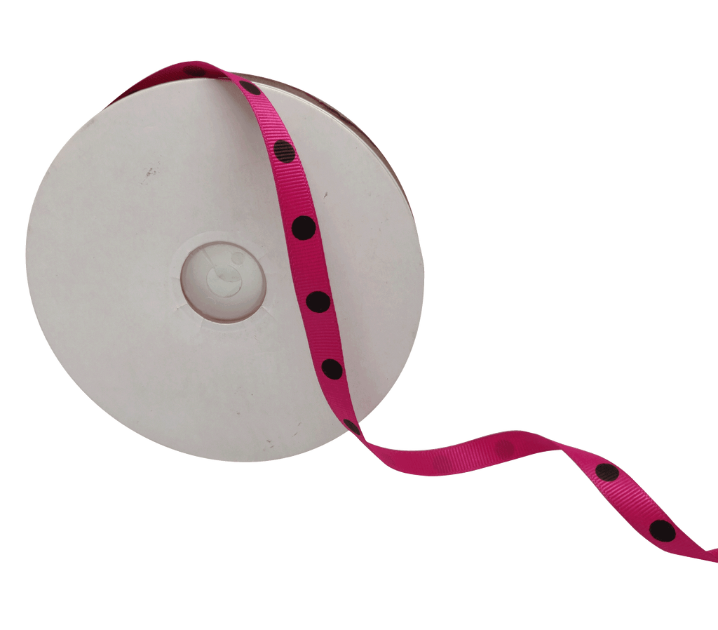 MAGENTA WITH BLACK ARIA DOTS RIBBON (10MM | 45MTR)