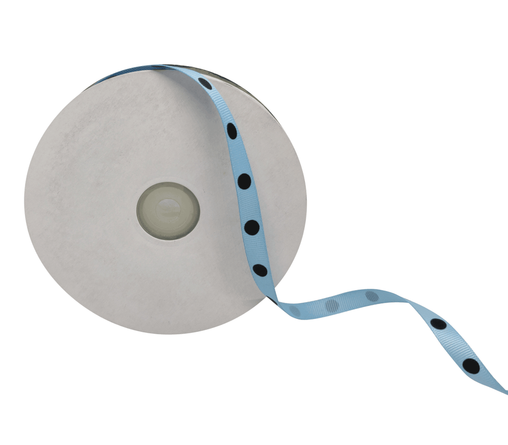 BABY BLUE WITH BLACK ARIA DOTS RIBBON (10MM | 45MTR)