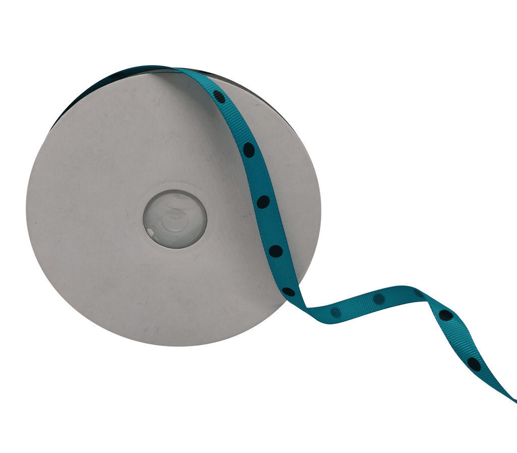 TURQUOISE BLUE WITH BLACK ARIA DOTS RIBBON (10MM | 45MTR)