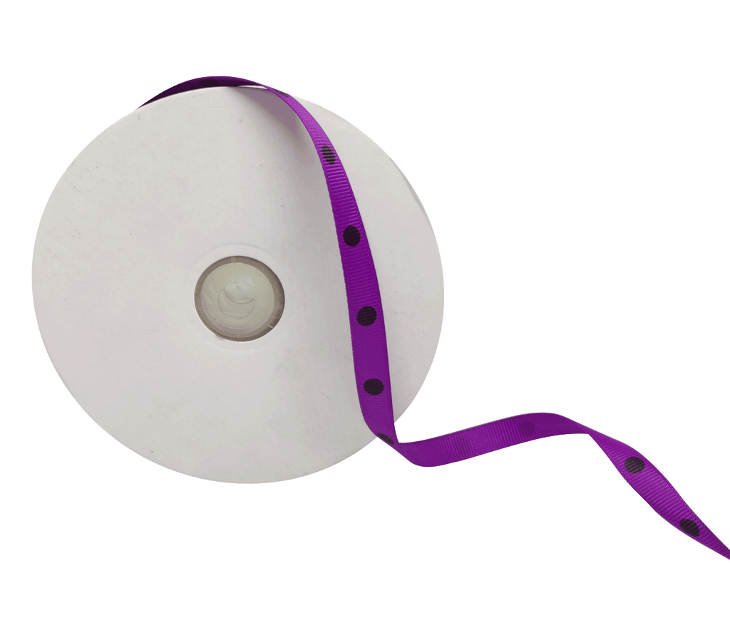 PURPLE WITH BLACK ARIA DOTS RIBBON (10MM | 45MTR)