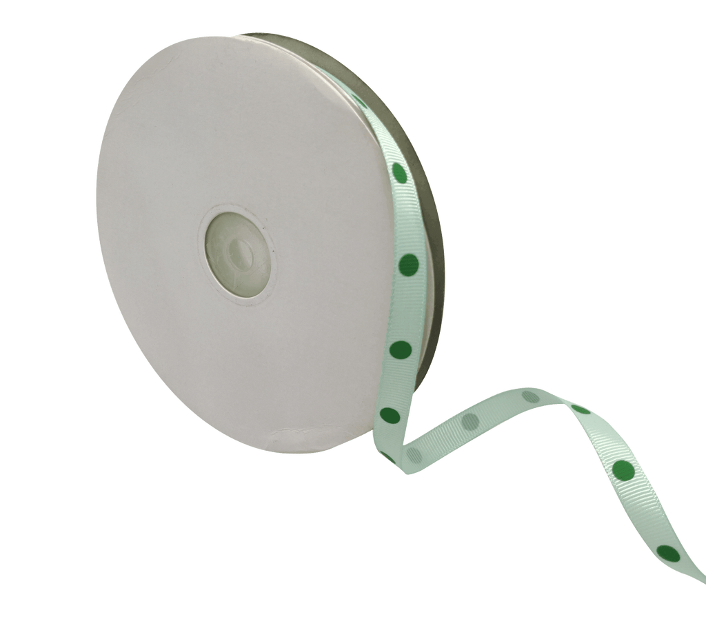 MINT GREEN WITH GREEN ARIA DOTS RIBBON (10MM | 45MTR)