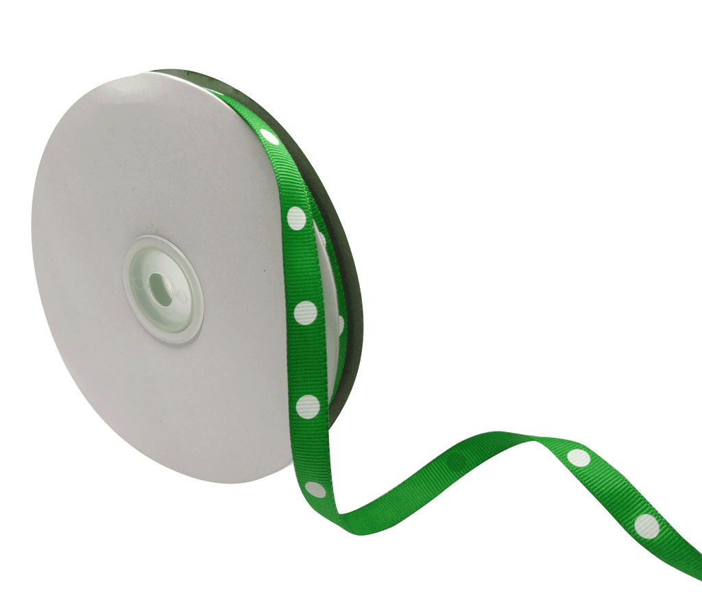 GREEN WITH WHITE ARIA DOTS RIBBON (10MM | 45MTR)