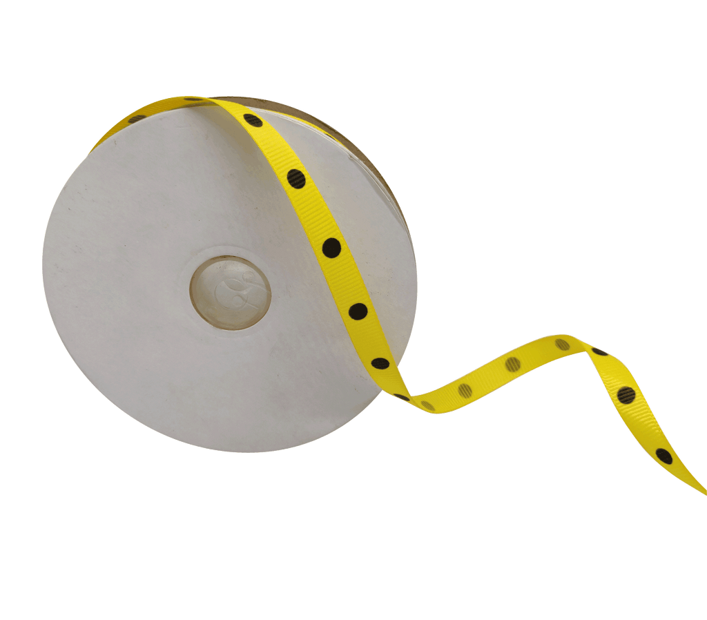 YELLOW WITH BLACK ARIA DOTS RIBBON (10MM | 45MTR)